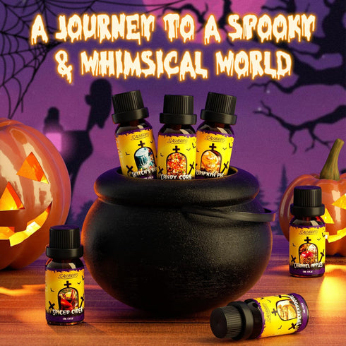 SALUBRITO Halloween Fragrance Oils Set, Funny Essential Oils Gift Set for Diffuser, Candle, Soap Making Scents, Pumpkin Pie, Spiced Cider, Caramel...