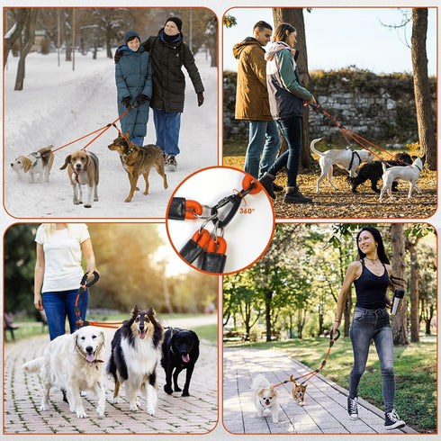 Heavy Duty Three Dog Leash, 3 Dog Leash No Tangle Detachable 360° Swivel Device, Multiple Dog Leash with Padded Handle, for Walking and Training T...