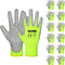 DULFINE Safety Work Gloves for Men PU Coated 12 Pairs Bulk Pack,Hi-Vis Yellow Seamless Knit Glove with thin Polyurethane Coated Smooth Grip on Pal...