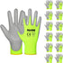 DULFINE Safety Work Gloves for Men PU Coated 12 Pairs Bulk Pack,Hi-Vis Yellow Seamless Knit Glove with thin Polyurethane Coated Smooth Grip on Pal...