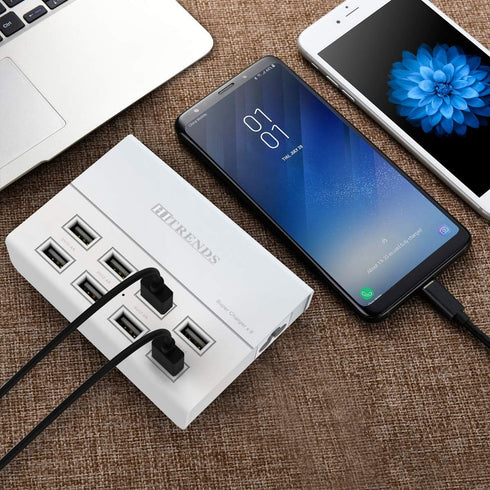 USB Charger, HITRENDS 8 Ports Charging Station 60W/12A Multi Port USB Charging Hub for Multiple Devices (5ft Cord, White)...
