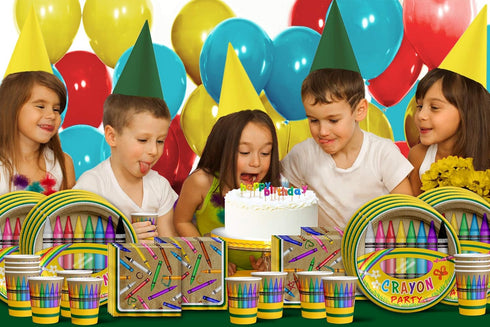 Crayon Birthday Party Supplies Set Plates Napkins Cups Tableware Kit for 16...