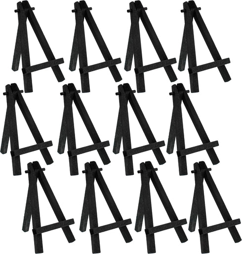 U.S. Art Supply 5" Mini Black Wood Display Easel (Pack of 12), A-Frame Artist Painting Party Tripod Easel - Tabletop Holder Stand for Small Canvas...
