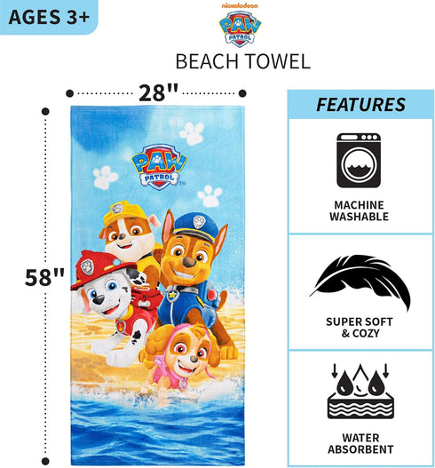 Franco Kids Super Soft Cotton Bath/Pool/Beach Towel, 58 in x 28 in, Paw Patrol...