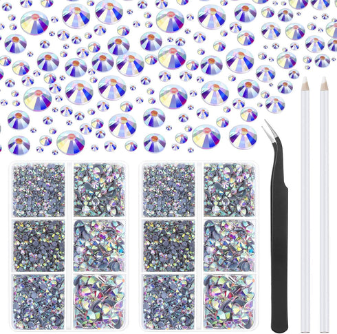 Hotfix Rhinestones, Cridoz 6040Pcs Hot Fix Rhinestones Crystal AB Stud with Tweezers and Rhinestone Picker Tool Pens for Bedazzler Crafts on Fabri...