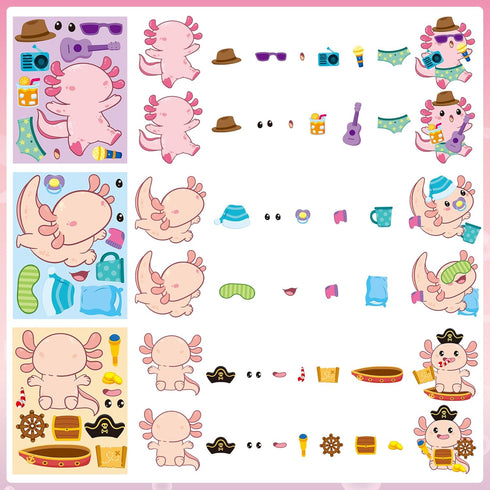 Axolotl Make a Face Sticker - 36Pcs Make Your Own Cute Axolotl Stickers Games, Pink Animal Mix and Match Art Craft Party Favor for Girls Boys Kids...