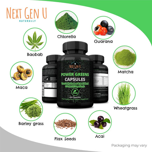 NGU Super Greens Immune System Support 500 mg 120 Vegan Capsules Contains Mixed Superfoods for Daily Booster Healthy Keto Blend w/Acai, Wheatgrass...