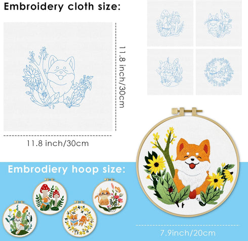 ERKOON 5 Set Embroidery Kit for Beginners, Cats and Dogs Embroidery Sarter kit, Animal Embroidery set for Adult Kids, DIY Cross Stitch Kits with P...