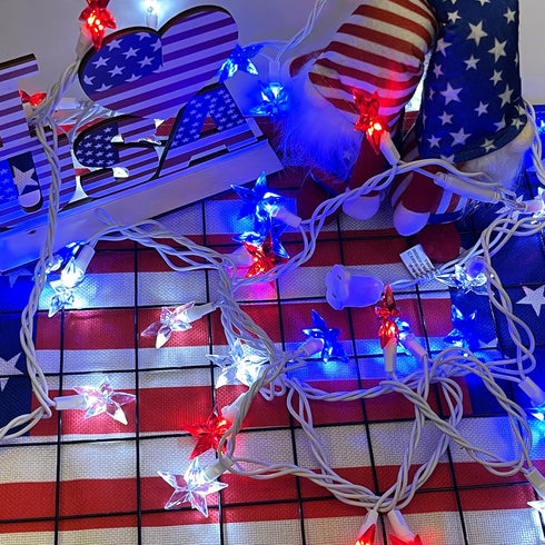 4th of July Star String Lights, 13.6Ft LED Red White Blue Memorial Day Decoration Star Light with 35 Patriotic Star Lights for Independence Day Th...