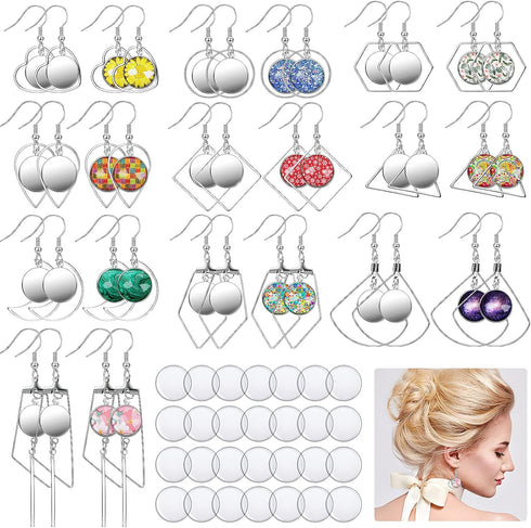 Kigeli 80 Pieces Stainless Steel Earring Blank Wire Hooks Bezel Trays Earring Trays with 12 mm Round Glass Cabochon Setting, Wire Hooks Earring Bl...