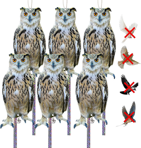 Owl to Keep Birds Away: 6PCS Bird Scare Reflective Hanging Decoration, Fake Owls with Reflective Tape, Pigeon Bird Control Device Away from Patio ...