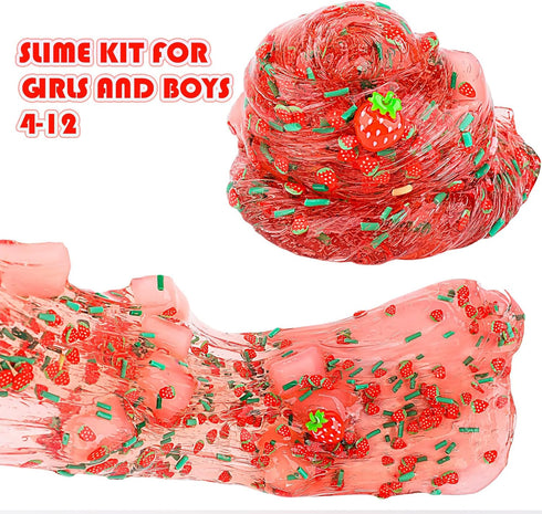 Red Jelly Cube Crunchy Slime, Soft Non-Stick Clear Crystal Slime, Stress Relief Toy for Girls and Boys, for Kids Party Favors Gifts Ideas, Birthda...