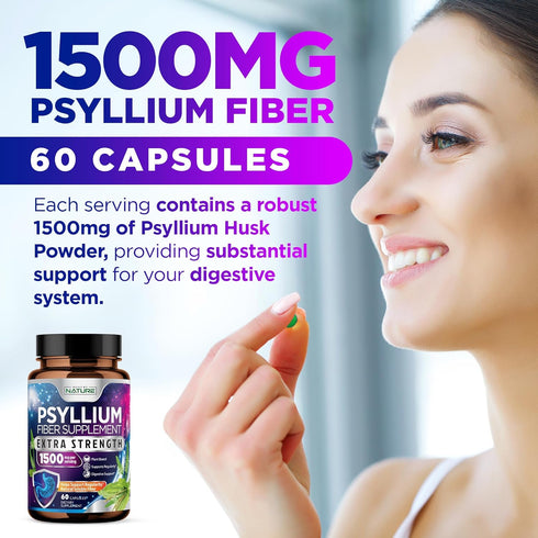 Psyllium Husk Capsules 1500mg - Fiber Supplement - Natural Soluble Fiber Pills with Psyllium Husk Powder - Supports Digestive Gut and Colon Health...