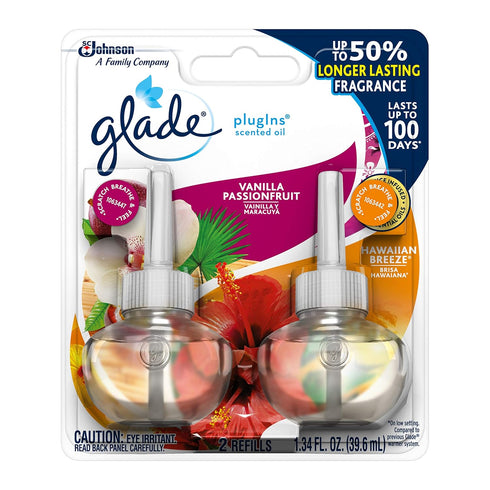 Glade PlugIns Scented Oil Refill, Hawaiian Breeze & Vanilla Passion Fruit, Essential Oil Infused Wall Plug In, 1.34 fl oz, 2 ct...