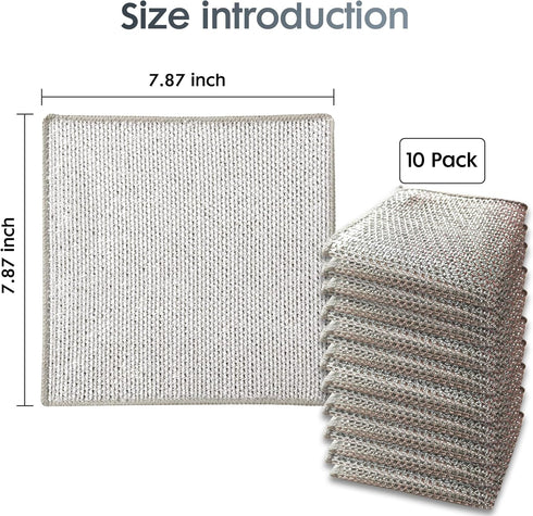 Non Scratch Wire Dishcloth, 10 Pack Multipurpose Soft Wire Dishwashing Rag Dish Rags for Washing Dishes, Non-Stick Cookware, Scrubs & Cleans for S...