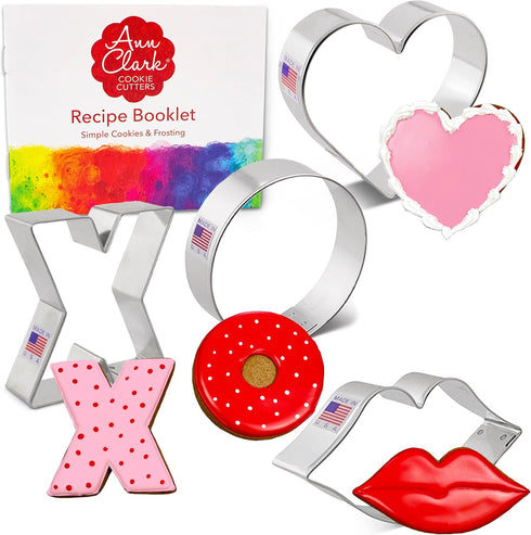 Ann Clark Cookie Cutters Valentines Cookie Cutters 4-Pc. Set Made in the USA, Lips, Heart, X, and O...