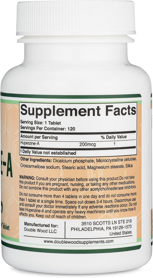 Huperzine A 200mcg (Third Party Tested) Non-GMO, Gluten Free, 120 Tablets, Brain Supplement to Promote Acetylcholine (Acetylcholinesterase Inhibit...