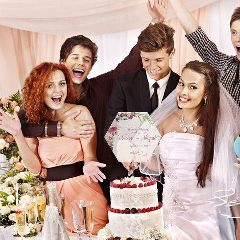 Yalikop 2 Pieces Acrylic Cake Topper Blank Clear DIY Birthday Personalized DIY Cake Topper for Custom Wedding Birthday Festival Party(Hexagon Styl...