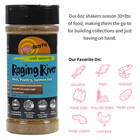 Dizzy Pig Raging River Salmon Seasoning Rub (8oz Shaker) - Seasons 30+lbs of Food - Hand Made in the USA - MSG Free, Gluten Free...