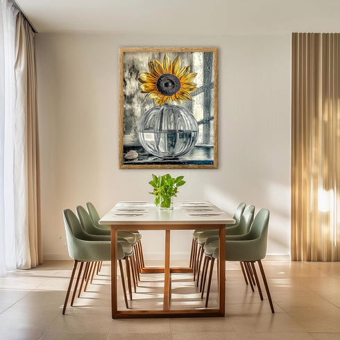 Posterizer 1 pcs-lone sunflower in a round vase-minimalist modern art 1-Floral & Botanical Art-Collectibles & Fine Art-Decor for Home & Office- un...