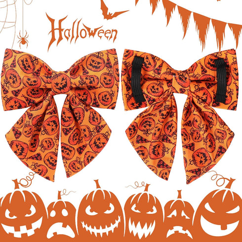 Halloween Dog Collar with Bow Tie, Pumpkin Cotton Bowtie Collar for Puppy Girl Dog or Cat, Halloween Bow Tie Collar with Durable Metal Buckle, Ado...