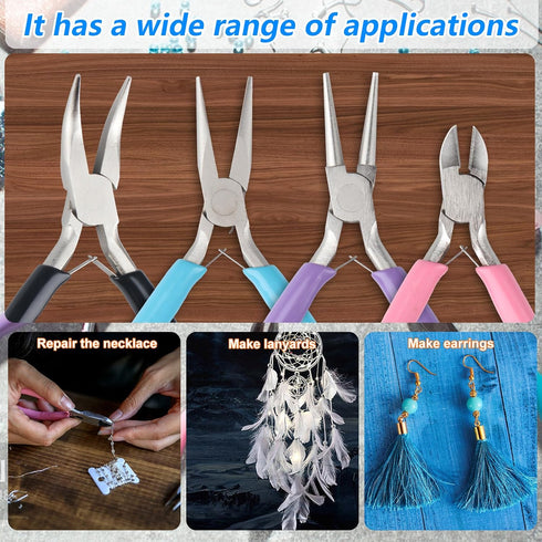 4 Pack Jewelry Making Pliers Tools Set, Jewelry Pliers with Needle Nose Pliers, Round Nose Pliers, Bent Nose Pliers, Wire Jewelry Pliers for Jewel...