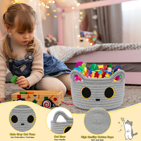 Small Storage Basket, Cat Basket Cotton Rope Woven Baskets for Nursery, Baby Blanket Basket Organizer for Toys,Towels,Clothes, Baby Toy Storage Ba...
