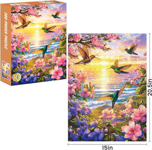 300 Pieces Puzzles for Adult Jigsaw Puzzle 300 Piece Puzzle Children Elderly Puzzle Hummingbird Beach Flower Puzzle Gift for Mom Dad Family Friend...
