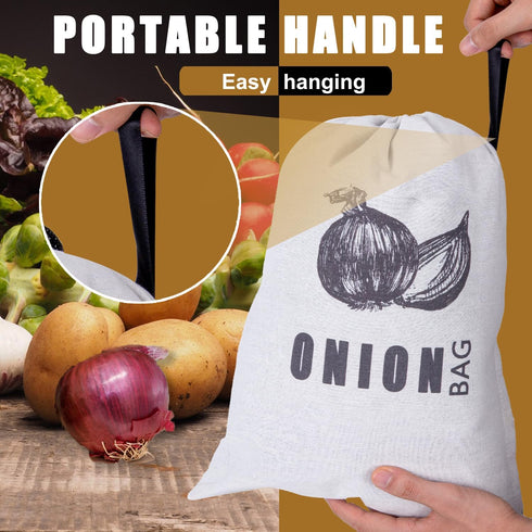 Potato Onion Storage Bag, Fabric Onion and Potatoes Storage Bag, Washable Garlic Potatoes Onions Keeper with Drawstring for Pantry, 2 Pack (Potato...