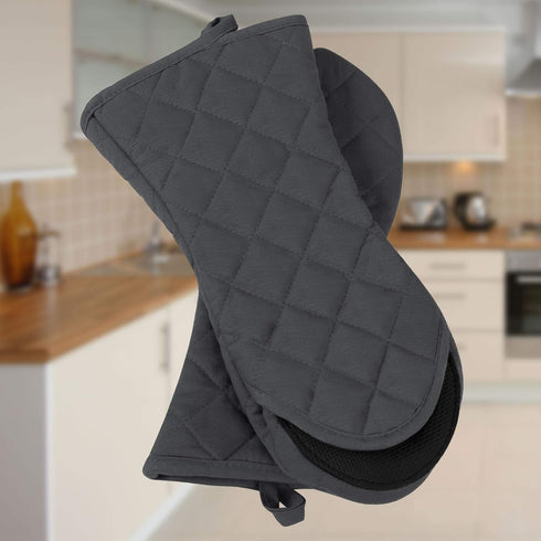 uxcell Canvas Oven Mitts, Heat Resistant Gloves Dutch Pot Holders, Non-Slip Grip, Cotton Inside Double Oven Gloves, with Hanging Loop, 1 Pair, Gra...