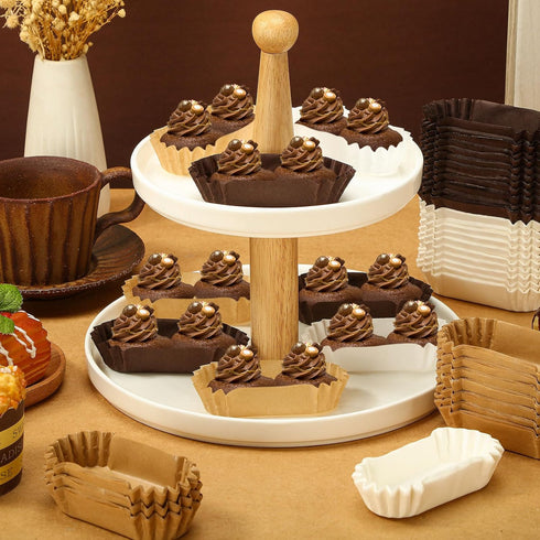 Mifoci 600 Pcs Oval Cupcake Papers Disposable Brownie Baking Cups Cake Loaf Pan Liners Boat Shaped Mini Muffin Cupcake Wrappers for Weddings Birth...