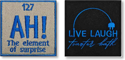 Set of 2 Live Laugh Toaster Bath and Ah The Element of Surprise Patches - Funny Embroidered Meme Patches for Backpacks - Cute Applique Accessories...