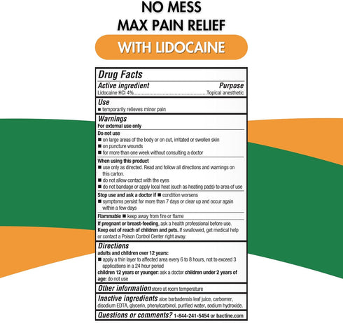 Bactine Max No-Mess Roller Ball with 4% Lidocaine - Pain + Itch Relief from Poison Ivy, Bug Bites, & Sunburn - 2.5 oz....