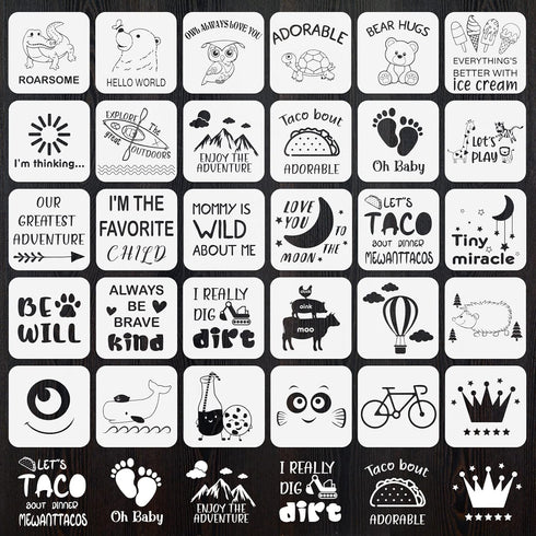 30 Pack Baby Shower Stencils Cute Onesie Stencil Mixed Animals Pattern Painting Stencils Templates Reusable for Painting Bodysuit Bags Shirts...