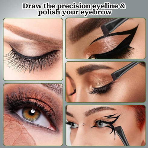 10 Pcs Angled Eyebrow Eyeliner Brush Set, Flat Eyebrow Brush Applicator, Fine Angled Eyebrow Tint Brush, Ultra Thin Angled Eyeliner Eyeshadow Eyeb...