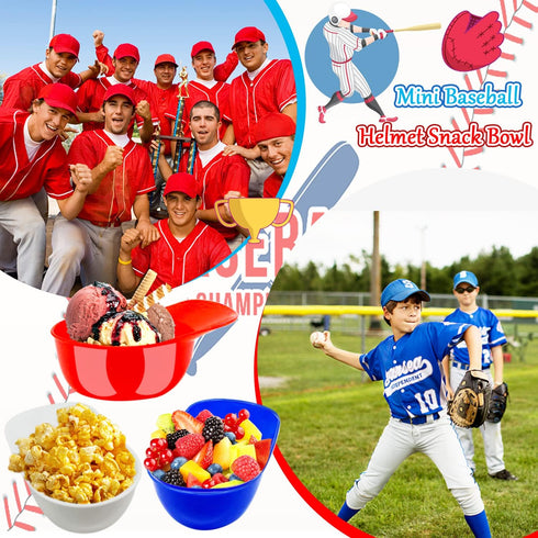 24 Pack Plastic Baseball Helmet Bowl,Mini Ice Cream Dessert Baseball Cap Bowls,Party Snack Cups for Birthday Party Supplies(Red Blue and White)...