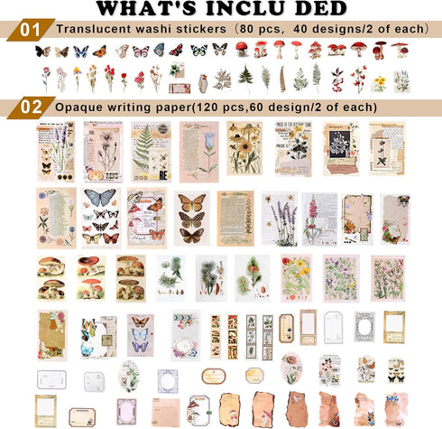 Draupnir 200pcs Vintage Junk Journal Supplies,Scrapbook Supplies Scrapbooking Paper and Stickers Ephemera for Art Aesthetic Journaling Kit Collage...