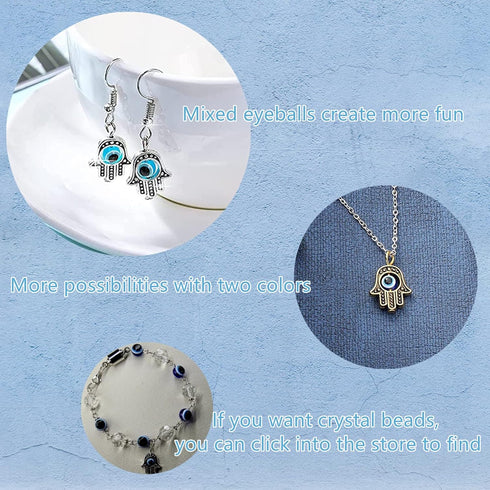 jodie 440 Pieces Evil Eye Beads Set Includes 120 20 Hand Charms 100 Plum Shaped Czech Crystal Spacer Bead Small Silver for Jewelry Making Earring ...