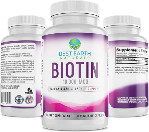 Biotin 10,000mcg - Extra Strength Biotin Vitamin Supplement to Support Hair Growth, Strong Nails, Long Eye Lashes and Healthy Skin...