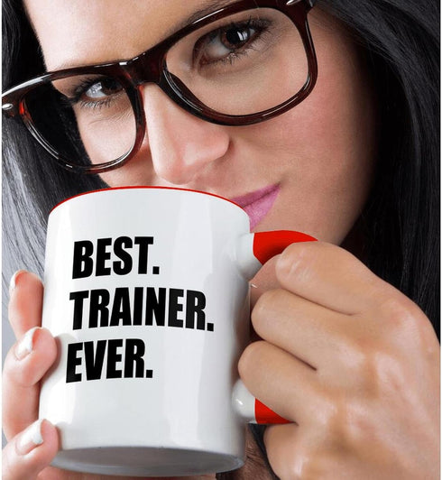3dRose 11oz Coffee Mug Two Tone Red, Best Trainer Ever Fun Gift For Training Job Appreciation Black Text for Mentors, Best Trainer Gifts, Apprecia...