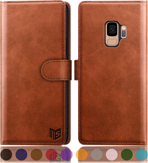 SUANPOT for Galaxy S9 Wallet Case - RFID Blocking Leather, Credit Card Holder, Flip Folio, Shockproof Cover, 5.8" - Light Brown...