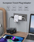 European Travel Plug Adapter, Type C International Power Adaptor Charger with 4 AC Outlets 3 USB Ports(1 USB C), US to Most Europe EU German Frenc...
