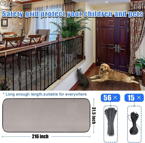 Stairway Net, Baby Gate for Stairs with No Drilling, Baby Safety Banister Guard Rail Net, 18 ft L x 2.66 ft H, Safety Net Balcony Banister Stair N...