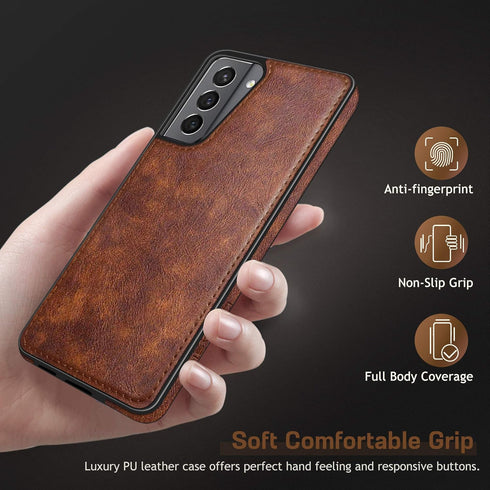 LOHASIC for Galaxy S21 Case 5G, Premium Leather Luxury PU Non-Slip Grip Rugged Bumper Shockproof Full Body Protective Cover Men Women Phone Cases ...