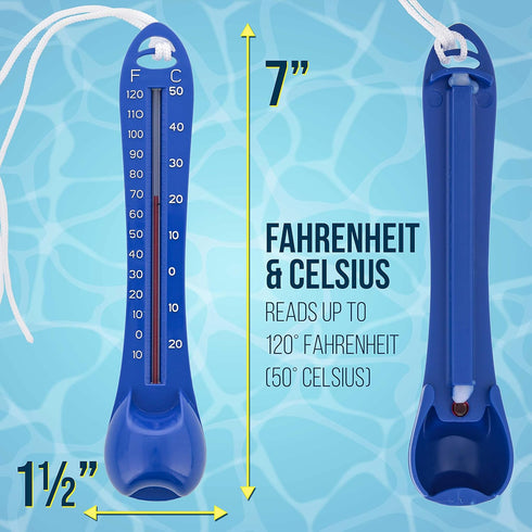 U.S. Pool Supply Pool Thermometer with Tether String, Blue - Measures Water Temperature Up to 120° F (50° C) - Swimming Pools, Spas, Hot Tubs, Pon...