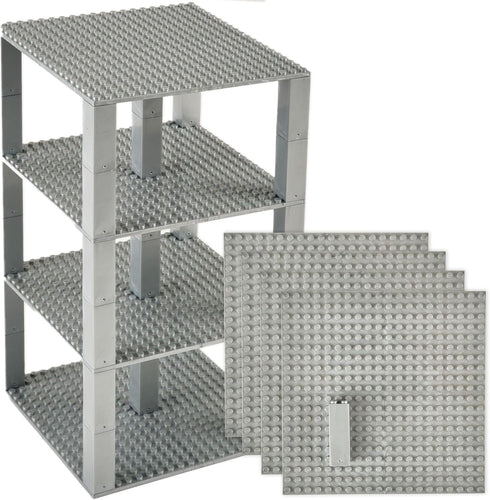Strictly Briks Classic Stackable Baseplates, Building Bricks for Towers, Shelves, and More, 100% Compatible with All Major Brands, Silver, 4 Base ...