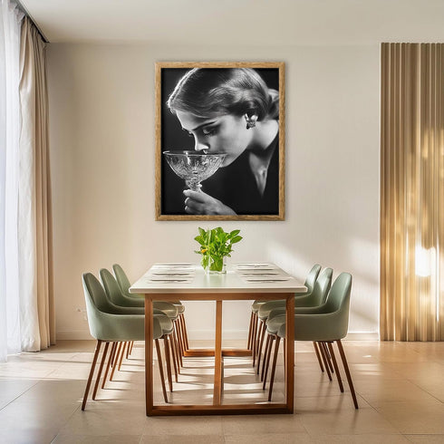 Posterizer 1 pcs-black and white alluring photo of woman sipping her drink-Photography Art-Retro Art-Decor for Home & Office- unframed wall art...