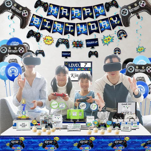 Video Game Party Decorations - 7th Birthday Decorations for Boys, HAPPY BIRTHDAY Banner, Video Game Balloons, Number 7 Blue Balloons, Gaming Hangi...