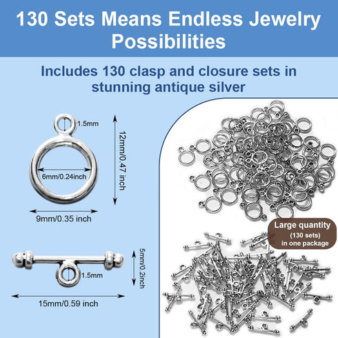 Heather's cf 130 set Toggle Jewelry Clasps Necklace Toggle Clasp Silver Toggle Clasps for Jewelry Making...