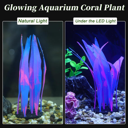 Aquarium Glowing Kelp Plant, Soft Silicone Glowing Fish Tank Decorations, Fluorescence Coral Decor for Aquarium Decor Blue 2pcs...